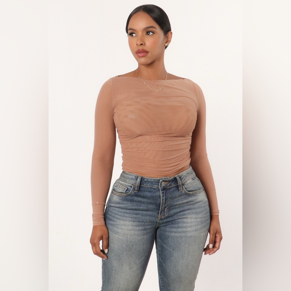 Nude Double Sheer fLong Sleeve Women's Top